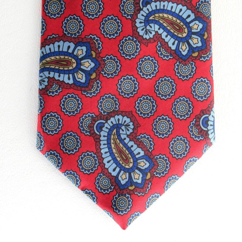 Vtg Bert Pulitzer Tie Mens 57 in Silk Red Blue Paisley Medallion Wide Lined